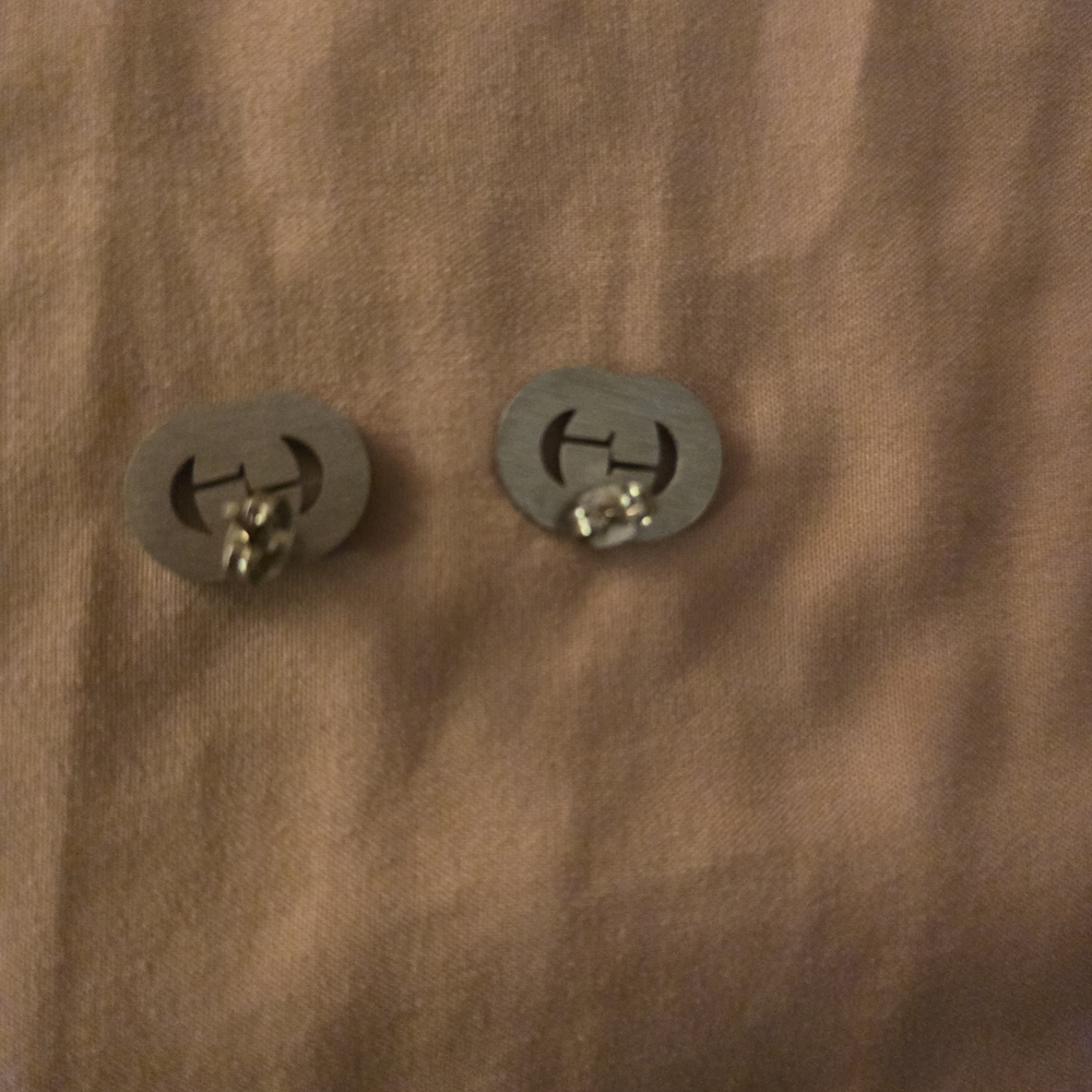 Silver Tone Double Letter Stud Earrings - Picture 3 of 4